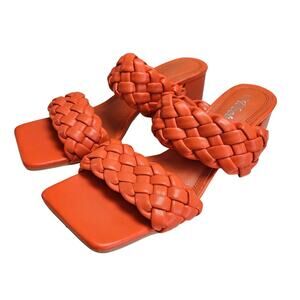 WeeBoo Puff Braided Square Toe Sandals Heels‎ 7.5 Orange Chunky